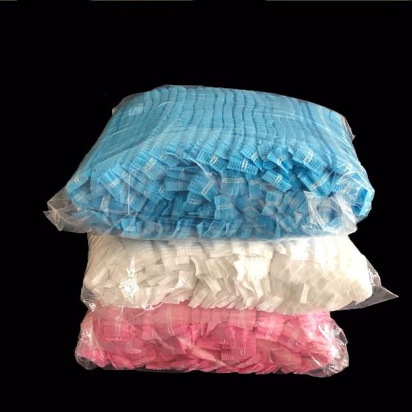 

100pcs double ribbon non woven disposable shower caps pleated dust hat women men bath for spa hair salon beauty accessories h wmtvei
