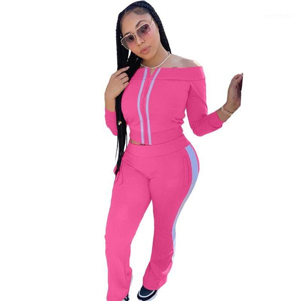 

women's tracksuits casual women set slash neck off shoulder striped pocket long sleeve coat + pencil pants sportsuit clothes for women1, Gray