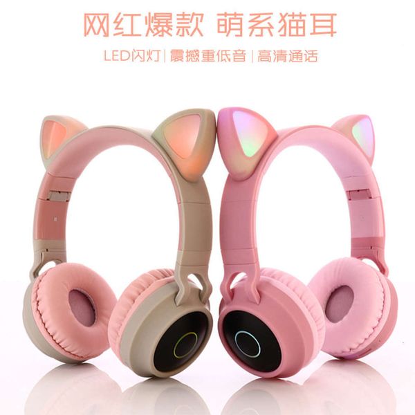 

girls bluetooth cat ear light cute cool plug card wirels sports stereo headset