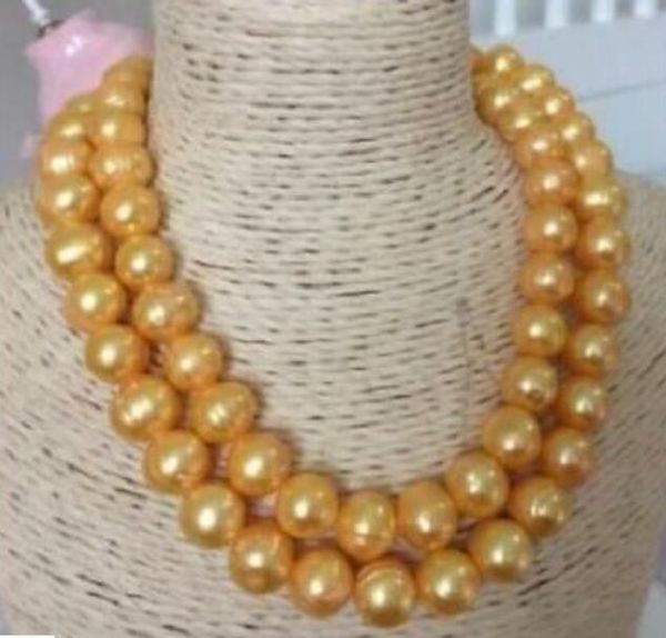 

chains beautiful 11-12mm baroque gold pearl necklace 35", Silver
