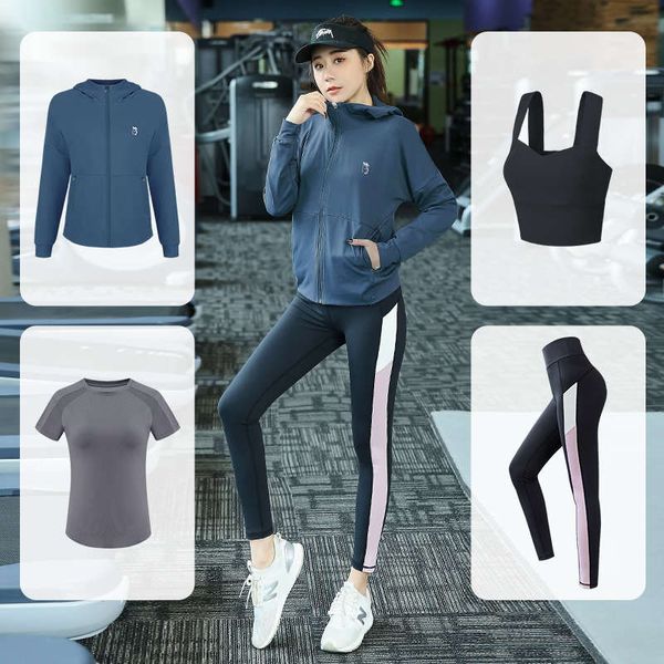 

women's large yoga dress autumn and winter fat mm loose fitness four piece fast dry running clothes show thin sports suit, Gray
