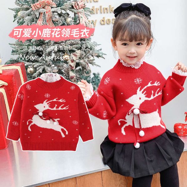 

girls' 2020 children's korean winter clothing cartoon deer sweater baby christmas pullover q4mi, Blue