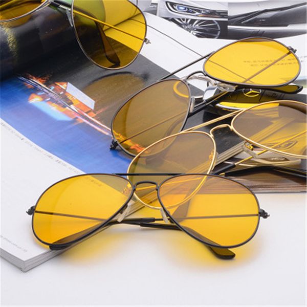 

2019 fashion men's sunglasses classic retro brand design pilot ladies glasses uv400 metal frame yellow night goggles