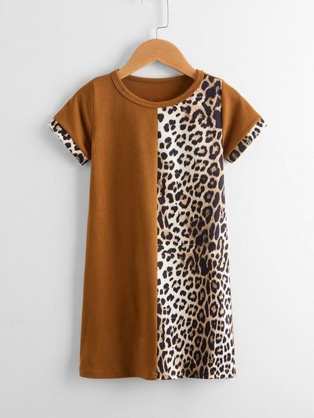 

toddler girls contrast leopard tee dress she, Red;yellow