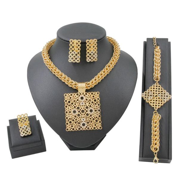 

fashion 2021 square shape design 18 gold jewelry sets crystal necklace bracelet ring anniversary jewellery gift accessory, Silver