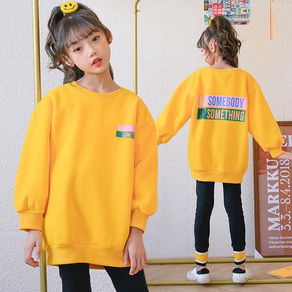 

teen girls sweatshirt fall winter 2020 korean new children clothes fleece thicken kids girls pullover sweatshirts letter, #9146, Black