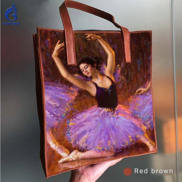

hand painted art pretty elegant ballet dancer 2020 luxury handbags women bags designer big capacity women genuine leather bags