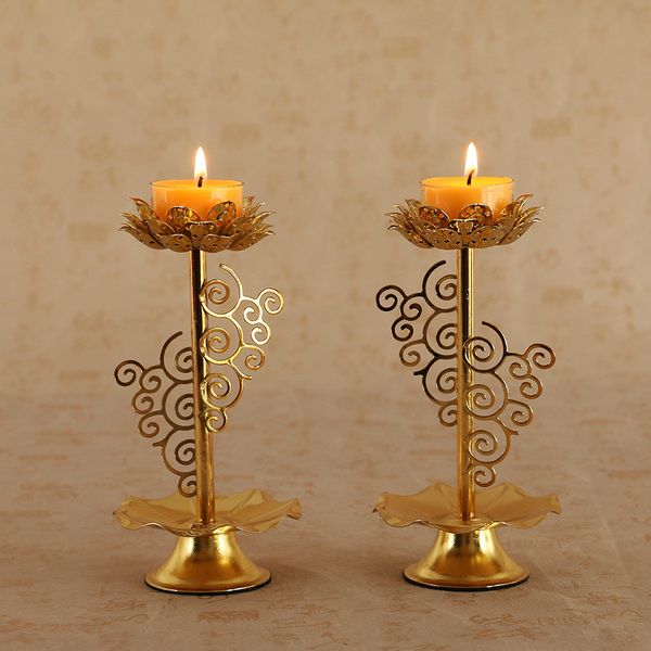 Gold Kerzenständer Legierung Kerzenhalter winddicht Kerze Butter Lampenhalter buddhistische Halle Utensilien Legierung Kerzenhalter