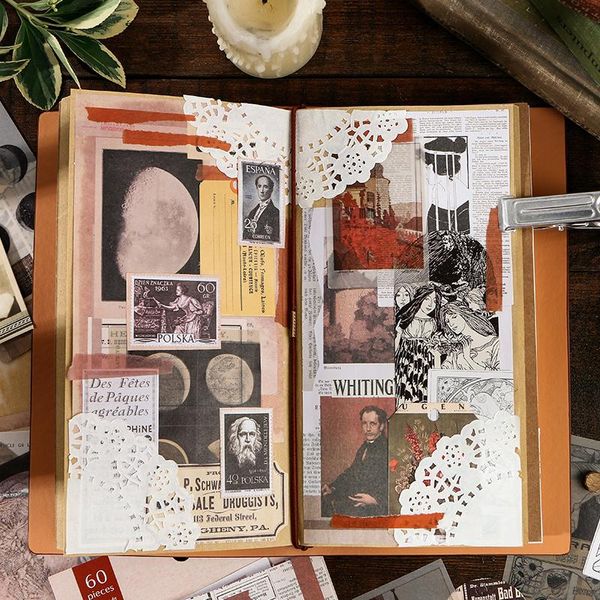 

60pcs ретро коллекция art deco мульти материал diary материал наклейки скрапбукинг planner декоративная школа канцелярские наклейки sqcjpx