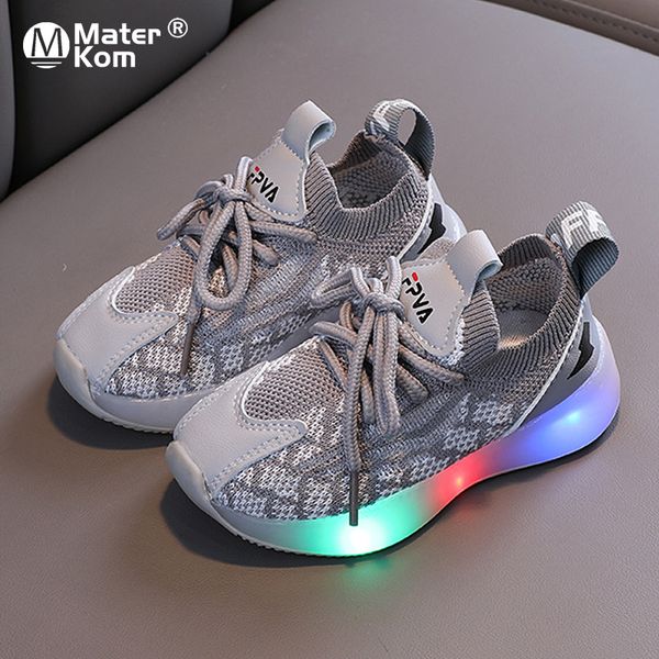

size 21-30 boys luminous girls with lights children led breathable lightweight glowing casual shoes baby sneakers, Black;red