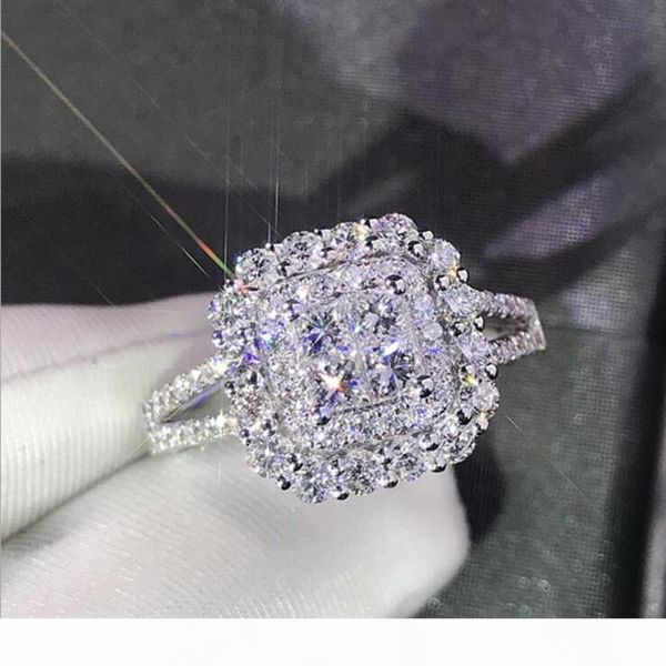 

jewelry silver k 925 sterling sparkling princess luxury cut white z cz diamond eternity women wedding bridal ring fo, Slivery;golden