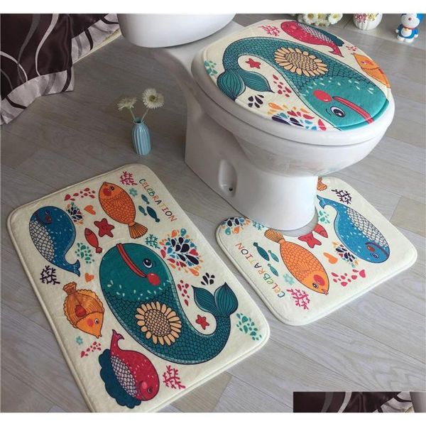 

2019 new 3 pcs bath mats ocean underwater world anti slip bathroom mat set coral fleece floor bath mats washable qylsei tore2010