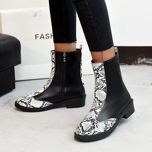 

autumn fashion women's boots zipper ankle snakeskin pattern round head 2020 new women boots square-heel women shoes botas mujer, Black