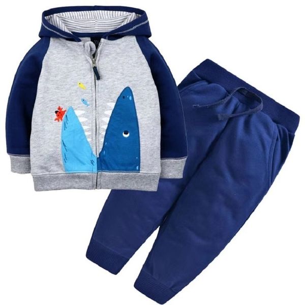 vestiti del bambino del fumetto set giacca squalo manica lunga con cerniera con cappuccio + pantaloni delle ragazze del ragazzo abiti infantili vestiti del bambino moda 2020 autunno LJ201023