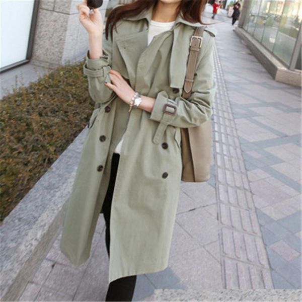 

women's trench coats 2021 spring autumn long coat for women casual slim double breasted women's overcoat with pocket n6441, Tan;black