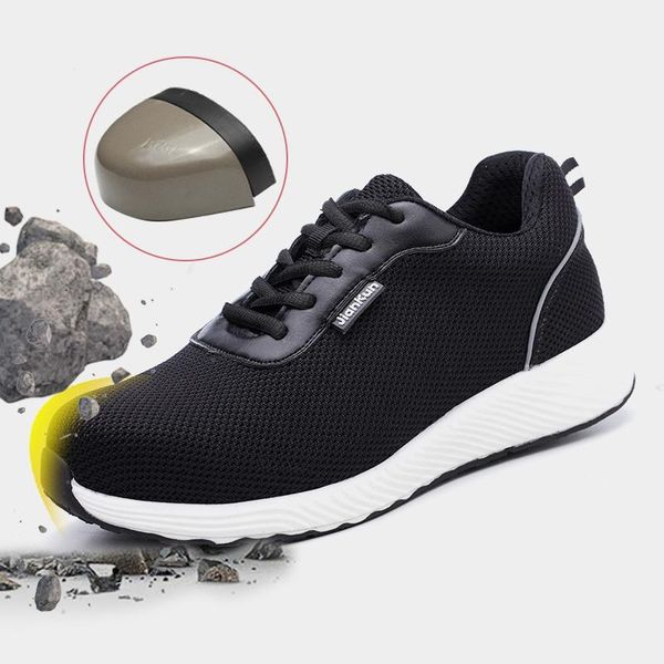 

new mens steel toe cap safety shoes summer man outdoor light mesh breathable sports shoes steel puncture proof work safety boots1, Black