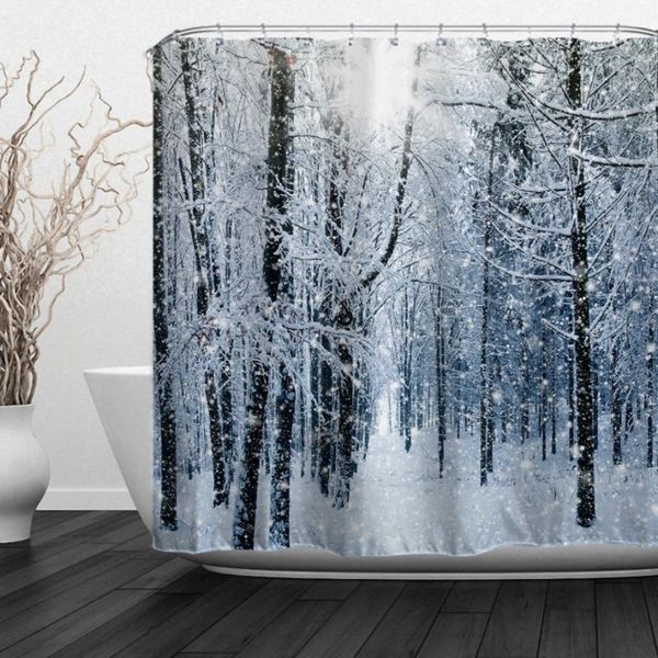 

winter forest decor shower curtains winter snow on trees scene fabric bathroom curtains jungle in snow
