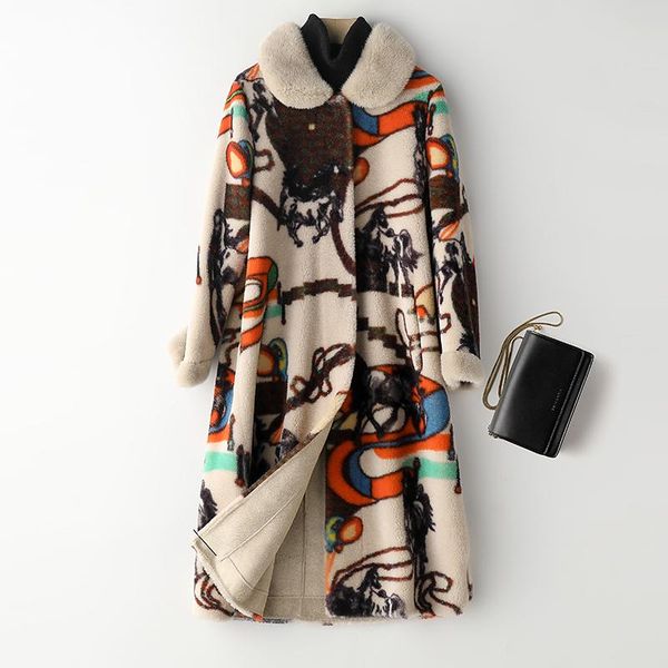 

collar with 100% wool fur coat thick warm new fashion women winter outerwear2020 winter new fashion fur outwear, Black