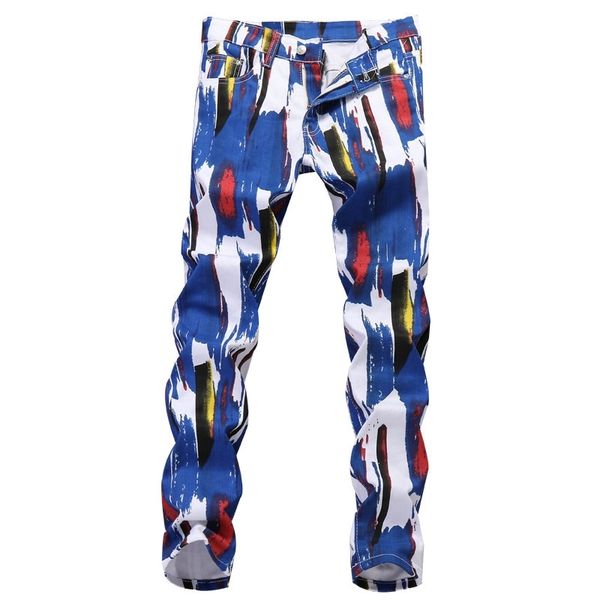 

skinny casual pant bootcut for hip hop jeans mens pants fashion print men trousers 201111, Blue