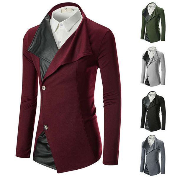 

split spring and autumn new men's leather lapel slim coat knitted fashion casual suit, White;black