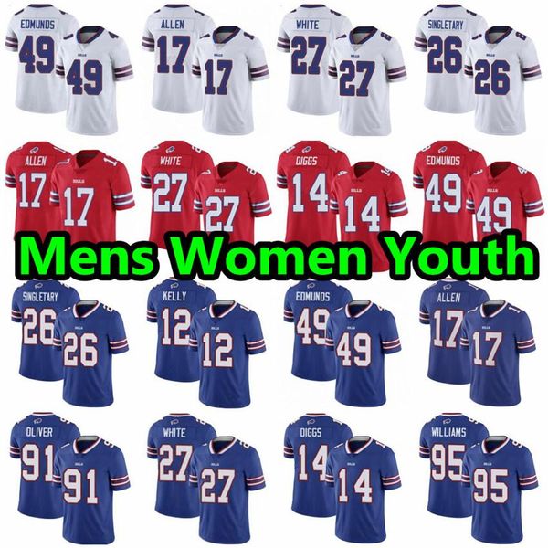 

17 josh allen men women buffalo bills youth 14 stefon diggs 27 tre'davious white oliver tremaine edmunds 26 devin singletary je, Black;red