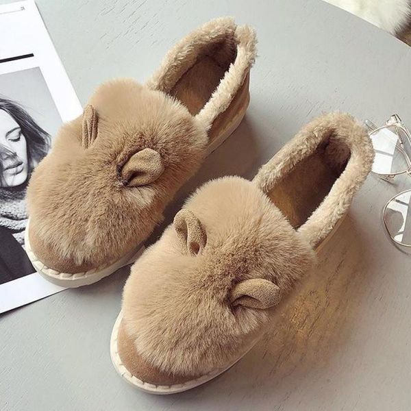 

fluffy indoor flock winter warm casual shoes cute slip-on snow boots round toe botas mujer women winter boots female shoes, Black