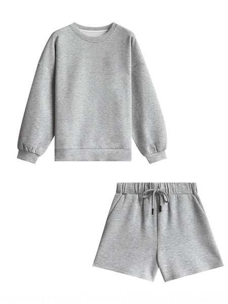 

hmzdi a yi airport shorts sweatersweater two-piece casual sports suit women's long loose gray simple sleeve sweater/shorts sweater suit