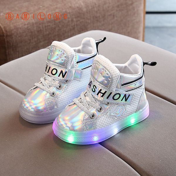 

child led sport spring luminous fashion breathable kids net anti-slippery girls sneakers light running shoes k136, Black