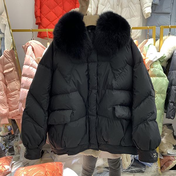 

2021 new great regal fur collar winter jacket 90% white under women's coat thicken warm parka nffq, Black