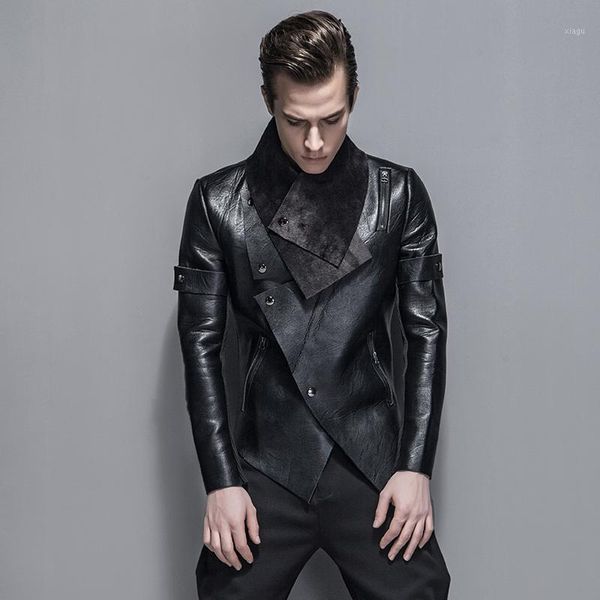 

2020 men clothing new arrival autumn and winter three-dimensional slim motorcycle leather clothing jacket singer costumes1, Black