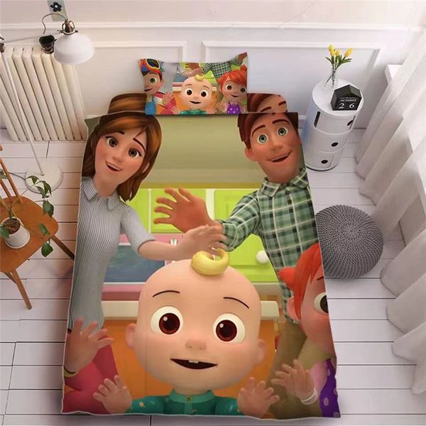 

children cocomelon ji 3d printed bed sheet three-piece sets pillow case +bed sheet +quilt cover beddings kids cocomelon supplies ly118a 2
