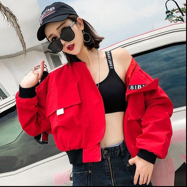 

fashion contrast color cargo jacket women new zipper loose streetwear coat casual long sleeve patchwork jackets outerwear, Black;brown