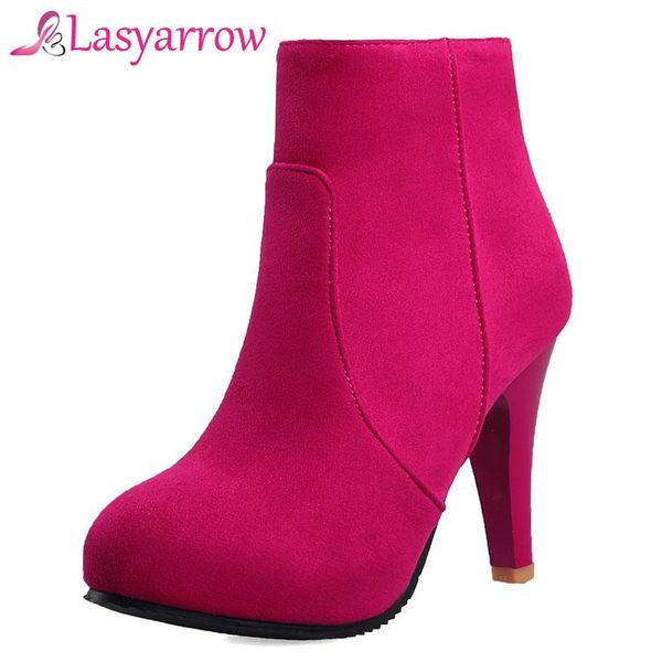 

boots lasyarrow zipper botas femininos high heels round toe ankle for women zapatos mujer footwear black blue big size 44 f218