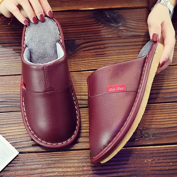 

зима женщины тапочки искусственного меха водонепроницаемый женский шитье плюшевые обуви casual тапочка женская обувь крытый pu женский повсе, Black