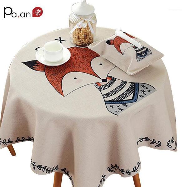 

1 piece square linen cotton tablecloth thick cartoon printed table covers home l table dust proof fabric