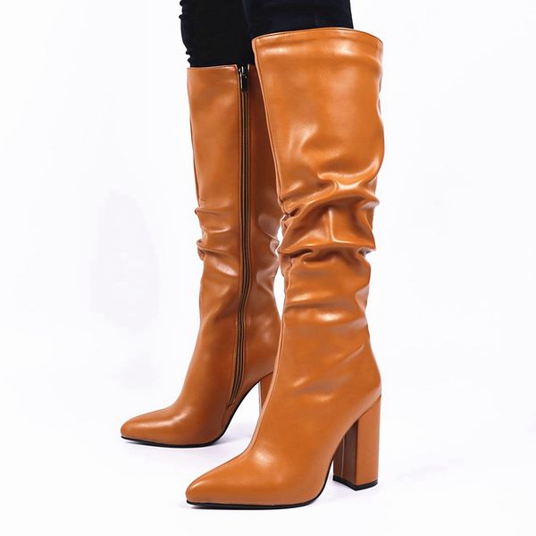 

gigifox large sizes 43 pointed toe high heels fashion elegant party ladies winter shoes woman boots female, Black