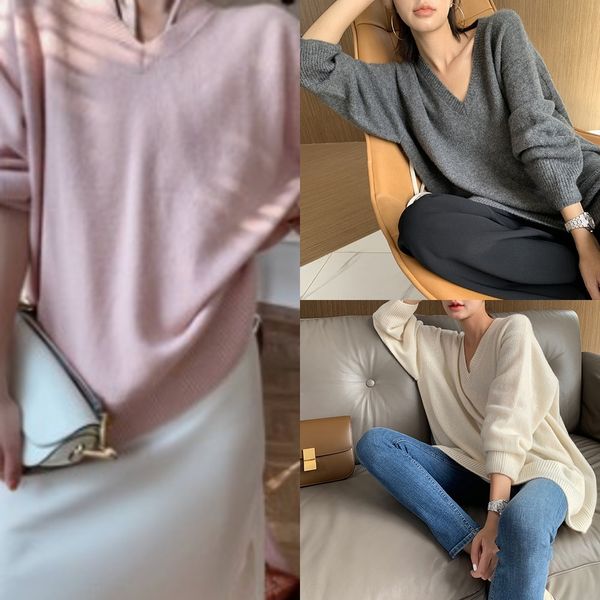 

4k1jh new languid for cashmere pulloversweater women's thick medium length loose large sweater pullover v-neck pullover vcirb, White;black