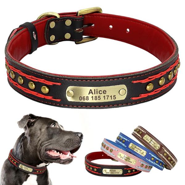 

custom personalized dog collar engraved leather pet collars dog accesories nameplate id tag collar for medium large dogs m l xl