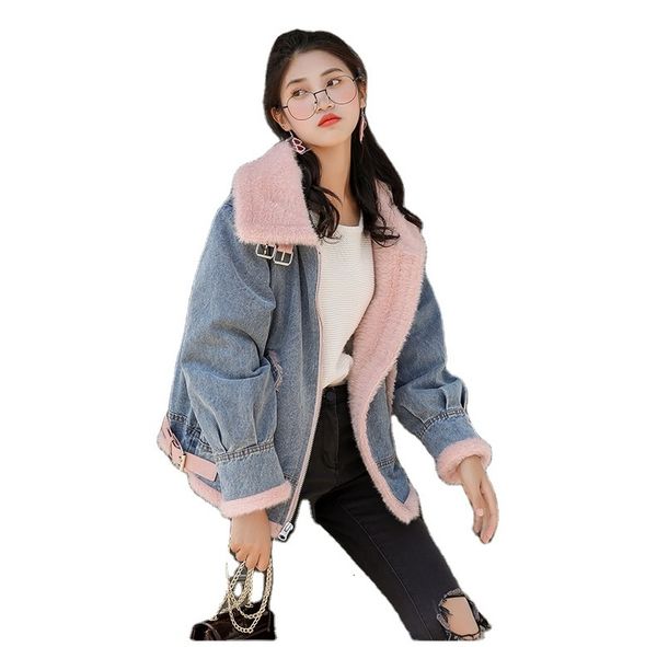 

factory price women jeans pink denim fur jackets