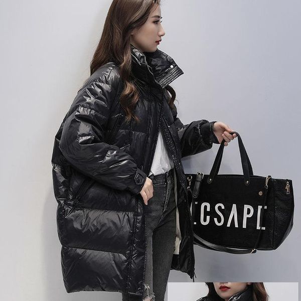 

90 white duck down black down jacket women's middle long thickened fashion casual short cocoon loose jacket fashion