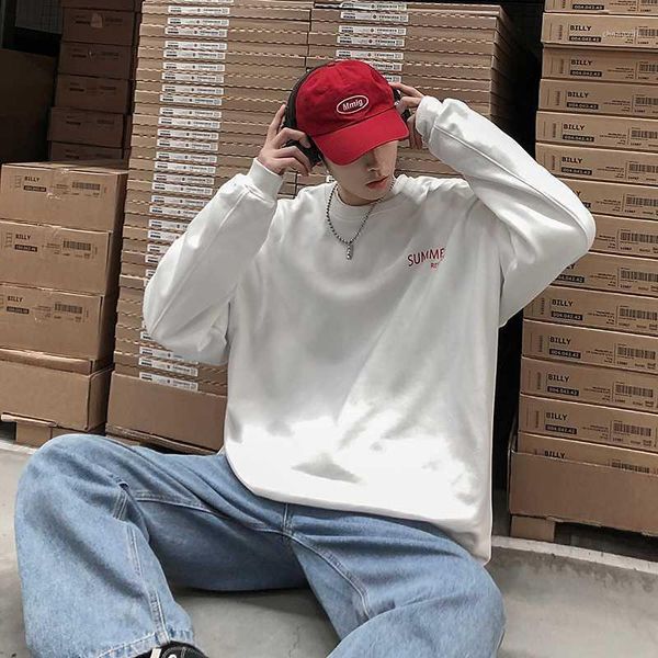 

2020 new spring and autumn korean version of the tide brand harajuku stitching pullover simple solid color cotton m-5xl1, Black