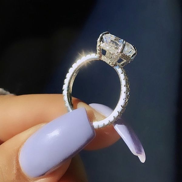 

real solid 100% 925 sterling silver ring finger luxury 2ct cushion cut diamond wedding engagement rings for women fine jewelry wholesale, Slivery;golden