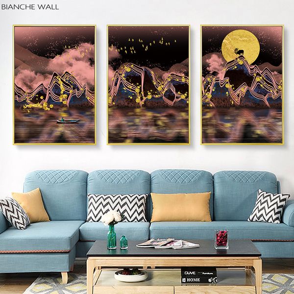 

горная река лодка аннотация плакат пейзаж холст печати картина современное искусство домашнее украшение изображение