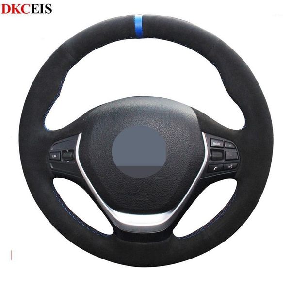 

diy black soft suede blue marker car steering wheel cover for f20 2012-2020 f45 2014-2020 f34 f31 f30 2013-2020 f32 f33 f361