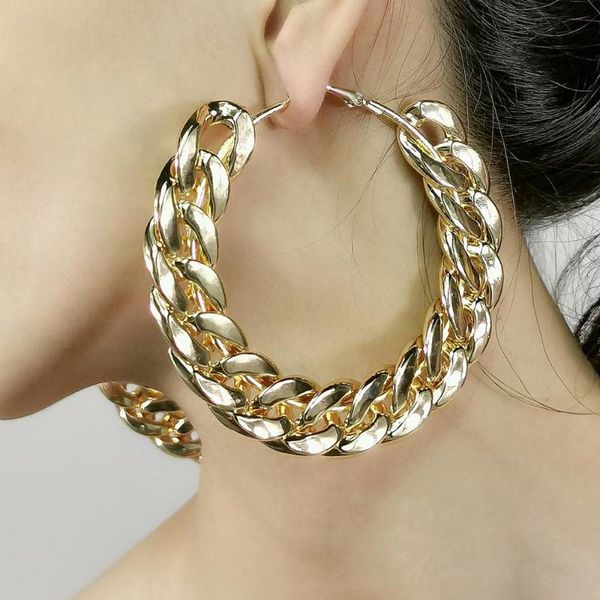 

hoop & huggie manilai punk wide chain earrings for women big round statement brincos 2021 fashion jewelry golden silver color