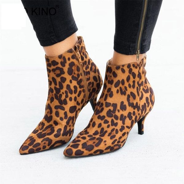 

autumn women's leopard pointed toe ankle boots female zip woman snake stilettos plus size ladies suede female shoes thin heels1, Black