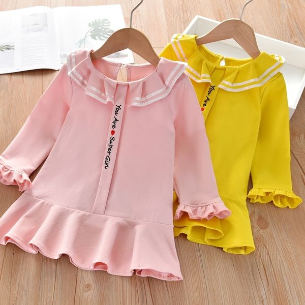 

2020 autumn dressembroidered new korean girlsdress solid color cartoon embroidery lotus leaf hem western style dress for children 4szan 4sza, Black;gray