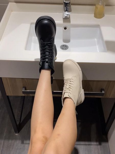 

rock shoes woman winter boots lady boots-women lace up flat heel zipper round toe 2021 rubber med ankle autumn lace-up rome pu, Black