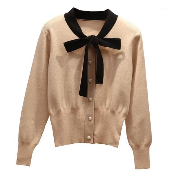 

new women long sleeve knitted sweaters hoddies elegant bow slim casual autumn coats outwear fashion winter harajuku veste femme1, White