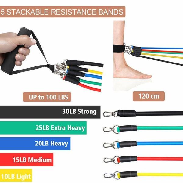 

11pcs/set latex resistance bands ankle straps with fitness exercise kit rubber tube set loop bands yoga band bag z8c3